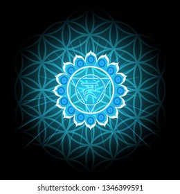 Circle mandala pattern. Vishuddha chakra vector illustration.