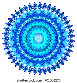 Circle mandala pattern. Vishuddha chakra vector illustration.