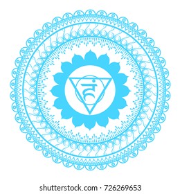 Circle mandala pattern. Vishuddha chakra vector illustration.