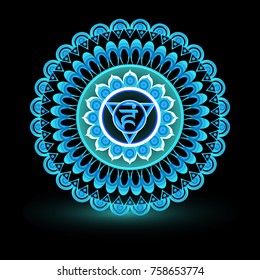 Circle mandala pattern. Vishuddha chakra vector illustration.