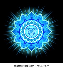 Circle mandala pattern. Vishuddha chakra vector illustration.