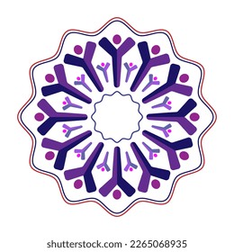 Circle mandala of people icon, team work symbol, flower shape, vector illustration EPS 10 file. Isolated on white background.