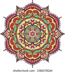 Circle mandala with vibrant color. Colorful card.  Relax and meditation poster. Enjoy!