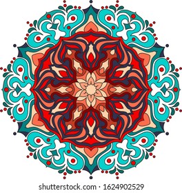 Circle mandala with vibrant color. Colorful card, wallpaper.  Relax and meditation poster. Enjoy! Eps 10. 