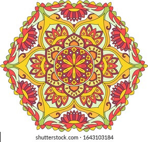 Circle mandala with vibrant, vintage colors. Colorful card, wallpaper.  Relax and meditation poster. Enjoy! Eps 10. 