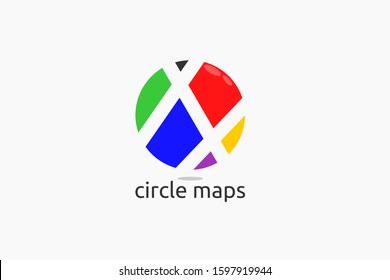 circle map vector logo. colorful circle broken. 