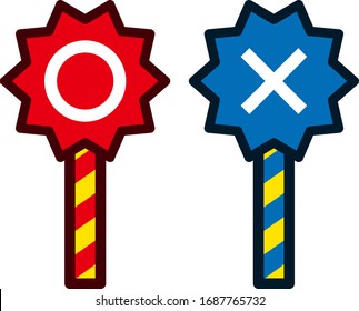 Circle mark or cross mark written on signboards.