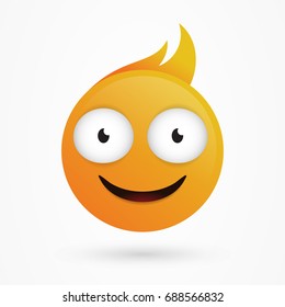 circle mascot showing happy face, smiling yellow emoticon with hair