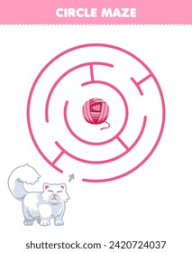 labio circular para niños línea de dibujo ayuda al gato a moverse a la hoja de cálculo de la marca de la bola de hilado imprimible