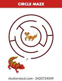 circle maze for children draw line help red gecko move to the brown gecko printable pet worksheet