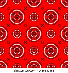 Circle maze colorful seamless pattern on red background