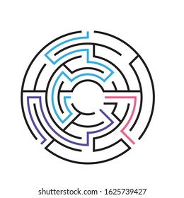 Circle Maze. Find the Way Out Concept. Game for kids. Children's puzzle. Labyrinth conundrum. Simple flat illustration on white background. With place for your image.