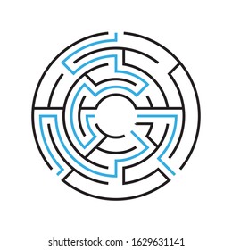 Circle Maze. Find the Way Out Concept. Game for kids. Children's puzzle. Labyrinth conundrum. Simple flat illustration on white background. With place for your image.