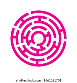 Circle Maze. Find the Way Out Concept. Game for kids. Children's puzzle. Labyrinth conundrum. Simple flat illustration on white background. With place for your image.