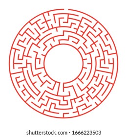 Circle Maze. Find the Way Out Concept. Game for kids. Children's puzzle. Labyrinth conundrum. 
With the decision. Simple flat illustration on white background. With place for your image.