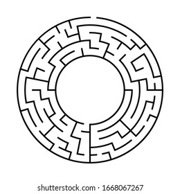 Circle Maze. Find the Way Out Concept. Game for kids. Children's puzzle. Labyrinth conundrum. Simple flat illustration on white background. With place for your image.