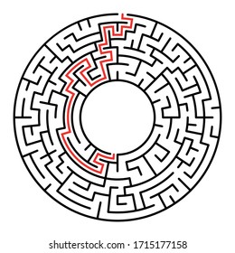Circle Maze. Find the Way Out Concept. Game for kids. Children's puzzle. Labyrinth conundrum. Simple flat illustration on white background. With place for your image.