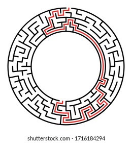 Circle Maze. Find the Way Out Concept. Game for kids. Children's puzzle. Labyrinth conundrum. Simple flat illustration on white background. With place for your image.