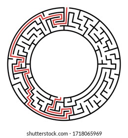 Circle Maze. Find the Way Out Concept. Game for kids. Children's puzzle. Labyrinth conundrum. Simple flat illustration on white background. With place for your image.