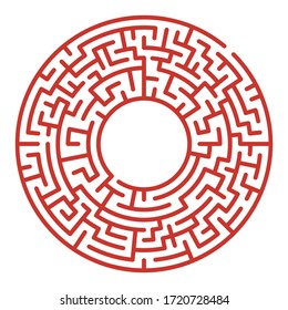 Circle Maze. Find the Way Out Concept. Game for kids. Children's puzzle. Labyrinth conundrum. Simple flat illustration on white background. With place for your image.