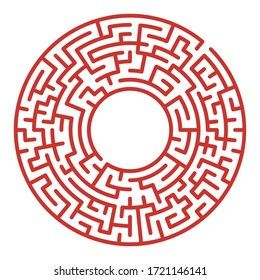Circle Maze. Find the Way Out Concept. Game for kids. Children's puzzle. Labyrinth conundrum. Simple flat illustration on white background. With place for your image.