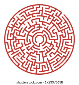 Circle Maze. Find the Way Out Concept. Game for kids. Children's puzzle. Labyrinth conundrum. Simple flat illustration on white background. With place for your image.