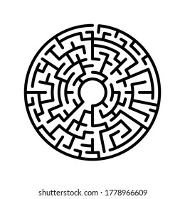 Circle Maze. Find the Way Out Concept. Game for kids. Children's puzzle. Labyrinth conundrum. 
With the decision. Simple flat illustration on white background. 