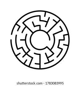 Circle Maze. Find the Way Out Concept. Game for kids. Children's puzzle. Labyrinth conundrum. 
With the decision. Simple flat illustration on white background. 