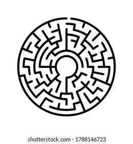 Circle Maze. Find the Way Out Concept. Game for kids. Children's puzzle. Labyrinth conundrum. 
With the decision. Simple flat illustration on white background. 