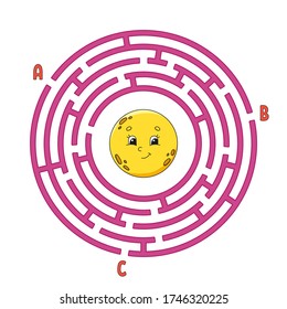 Circle maze. Game for kids. Puzzle for children. Round labyrinth conundrum. Color vector illustration. Find the right path. Education worksheet.