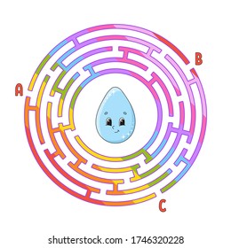 Circle maze. Game for kids. Puzzle for children. Round labyrinth conundrum. Color vector illustration. Find the right path. Education worksheet.