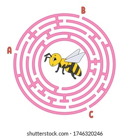 Circle maze. Game for kids. Puzzle for children. Round labyrinth conundrum. Color vector illustration. Find the right path. Education worksheet.
