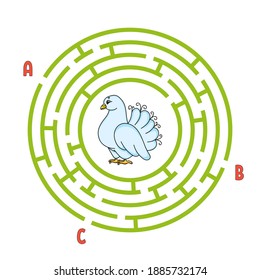 Circle maze. Game for kids. Puzzle for children. Round labyrinth conundrum. Color vector illustration. Find the right path. Education worksheet.