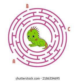 Circle maze. Game for kids. Puzzle for children. Round labyrinth conundrum. Color vector illustration. Find the right path. Education worksheet.