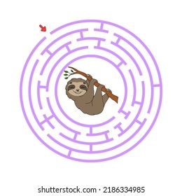 Circle maze. Game for kids. Puzzle for children. Round labyrinth conundrum. Color vector illustration. Find the right path. Education worksheet.