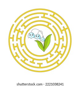 Circle maze. Game for kids. Puzzle for children. Round labyrinth conundrum. Color vector illustration. Find the right path. Education worksheet.