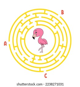 Circle maze. Game for kids. Puzzle for children. Round labyrinth conundrum. Color vector illustration. Find the right path. Education worksheet.