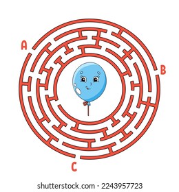 Circle maze. Game for kids. Puzzle for children. Round labyrinth conundrum. Find the right path. Education worksheet. Vector illustration.