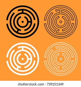 Circle maze or labyrinth black and white set icon .