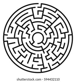 Circle Maze. Labyrinth with Entry and Exit. Transportation and Logistics Concept. Vector Illustration.