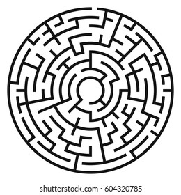 Circle Maze. Labyrinth with Entry and Exit. Find the Way Out Concept. Vector Illustration.
