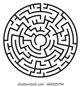 Circle Maze. Labyrinth with Entry and Exit. Find the Way Out Concept. Vector Illustration.