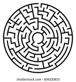 Circle Maze. Labyrinth with Entry and Exit. Find the Way Out Concept. Vector Illustration.
