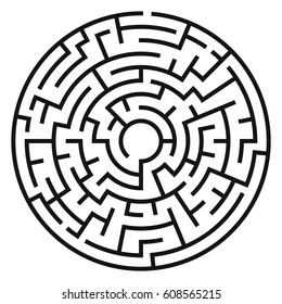 Circle Maze. Labyrinth with Entry and Exit. Find the Way Out Concept. Vector Illustration.