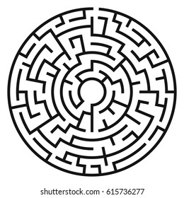 Circle Maze. Labyrinth with Entry and Exit. Find the Way Out Concept. Vector Illustration.