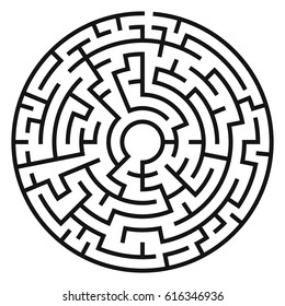 Circle Maze. Labyrinth with Entry and Exit. Find the Way Out Concept. Vector Illustration.