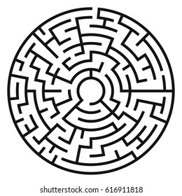 Circle Maze. Labyrinth with Entry and Exit. Find the Way Out Concept. Vector Illustration.