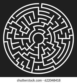 Circle Maze. Labyrinth with Entry and Exit. Find the Way Out Concept. Vector Illustration.