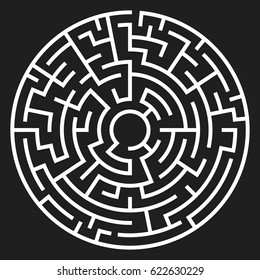 Circle Maze. Labyrinth with Entry and Exit. Find the Way Out Concept. Vector Illustration.
