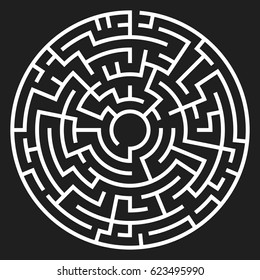 Circle Maze. Labyrinth with Entry and Exit. Find the Way Out Concept. Vector Illustration.